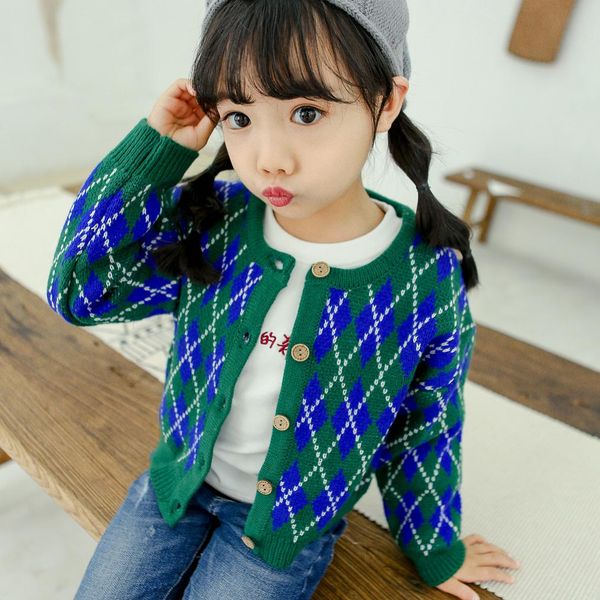 

kids brand sweater girls designer knit cardigan geometric print sweet british style new fashion style 2019 autumn good quality, Blue