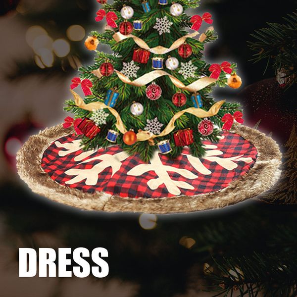 

christmas tree skirt 90cm large plaid snowflake with thick plush edge xmas home decor l9 #2