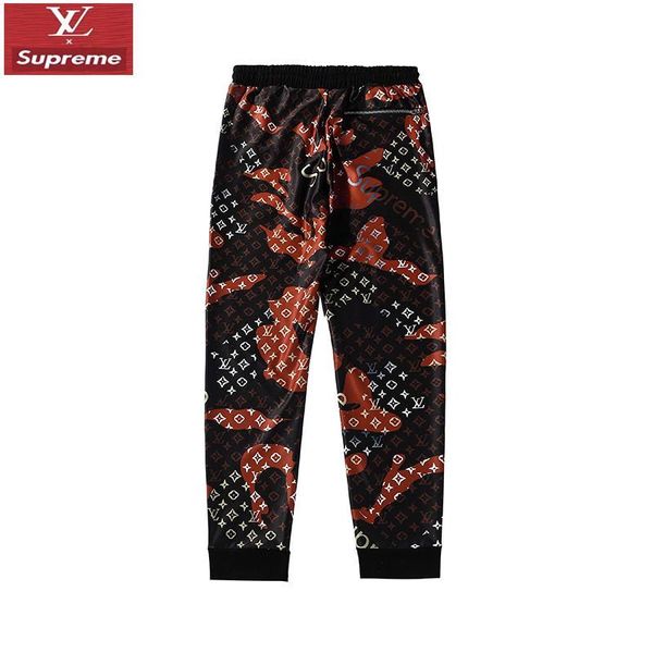 

luxurious paris brand design  full print long pants terry all-match men women fashion hip-hop high streetwear cool sports v trousers, Camo;black