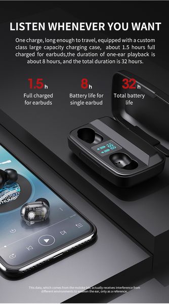 M13C TWS Earbuds 1800mAh Power Bank наушников LED дисплей Bluetooth 5,0 Наушники Беспроводные HIFI Stereo Gaming Headset с микрофоном