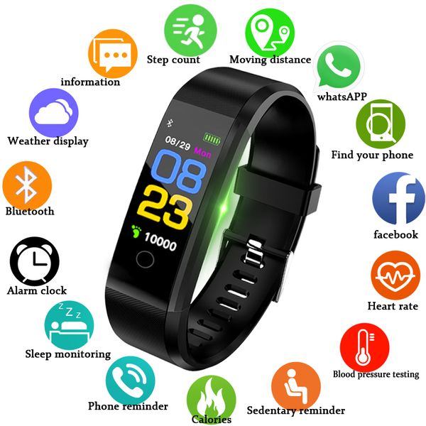 

id 115 plus smart bracelet for apple color screen fitness tracker pedometer watch counter heart rate blood pressure monitor smart wristband
