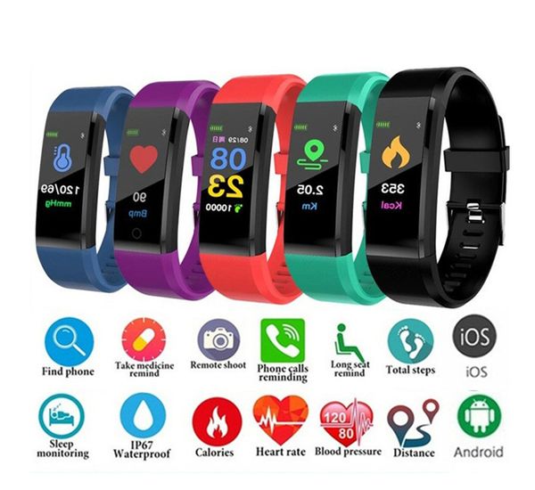 

id115 plus lcd screen smart bracelet fitness tracker pedometer watch band heart rate blood pressure monitor smart wristband
