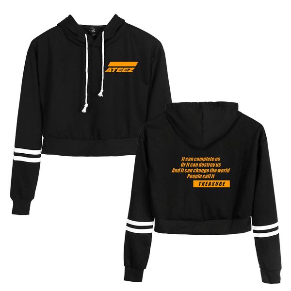 

2d ateez new clothes navel sweater print women casual spring clothes 2019 capless long sleeves hoodies print plus, Black