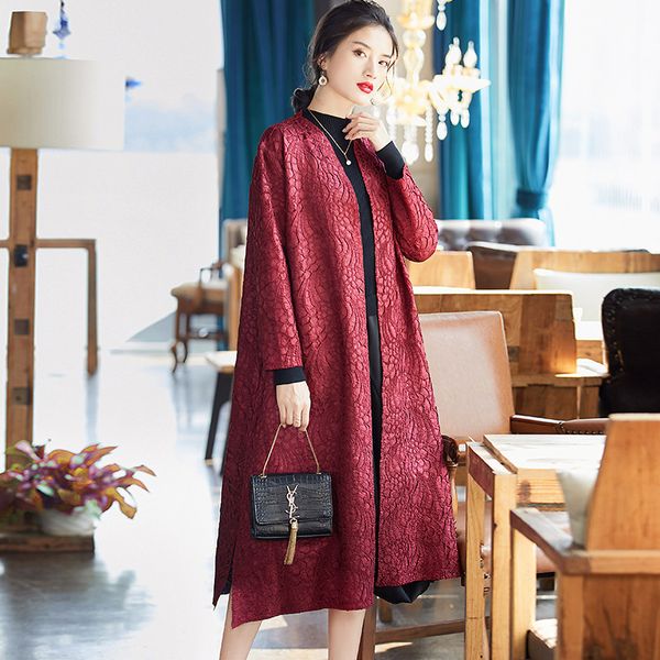 

plus size trench coat women autumn winter new fashion loose miyake pleated v neck open stitch long coats for women weight45-75kg, Tan;black