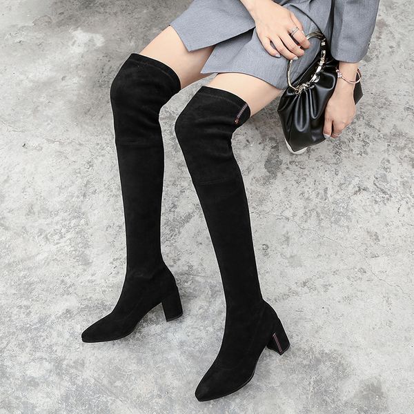 

txcnmb new arrival women over the knee boots autumn winter warm high heels shoes woman pointed toe elegant high boots, Black