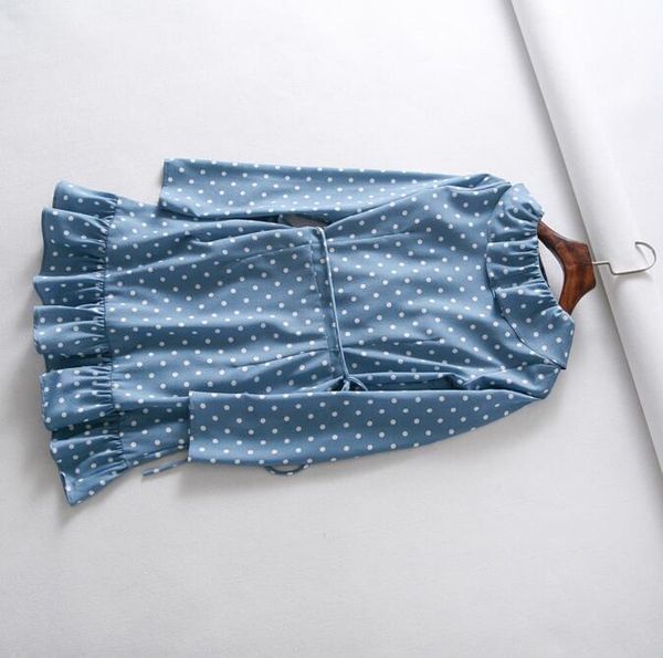 

womens dress women clothes women 2019 polka dots blue wrap polyester dress vintage mini ruffles dress party drop shipping, Black;gray