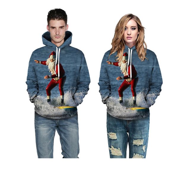 

oeak autumn and winter digital print santa claus sweatershirt christmas blouse fashion personality baseball lovers' hoodies, Black