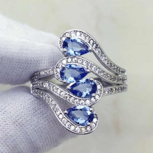 

2020 designer blue zircon ring full of european and american fashion men and women rings valentine's ring