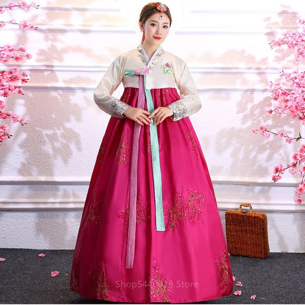 

multicolor traditional korean clothing for women court national costume hanbok sequined stage dance dress new year party wear, Red