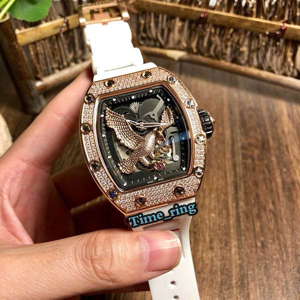 

version rm23-02 skeleton dial rose gold diamond case 6t51 automatic mechanical movement rm23-02 mens watch rubber strap designer watches, Slivery;brown