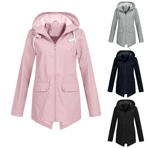 

women coat clothes winter sportswear solid rain jacket plus size hooded windproof loose outdoor jackets waterproof raincoat 9.10, Black;brown
