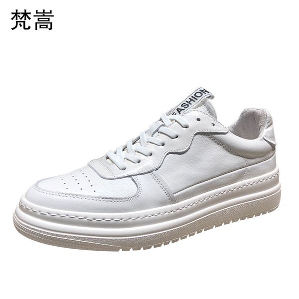 

cowhide white shoes male low thick bottom shoes men genuine leather breathable sneaker fashion boots men casual autumn, Black