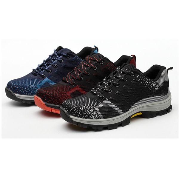 

men's breathable safety shoes mesh casual sports climbing shoes work anti-smash prevent stinky feet steel toe, Black