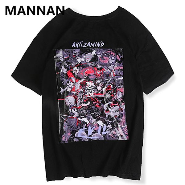 

mannan japanese style printed casual mens t-shirts 2019 summer fashion harajuku streetwear hip hop cotton t-shirts, White;black