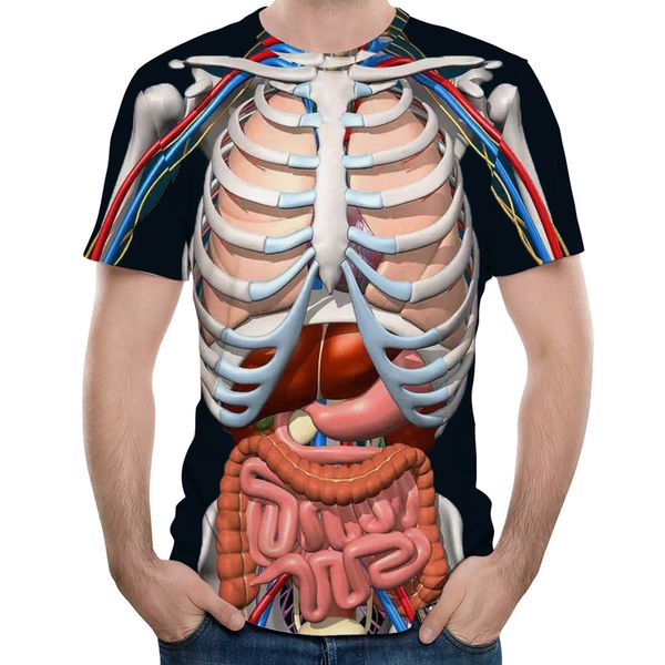 

забавного скелет внутренних органов 3d tshirt череп печатной шея с коротким рукавом футболка аниме ужасы хэллоуина мужчины футболка, White;black