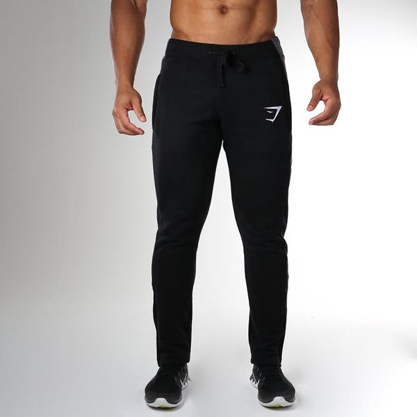 

2019 gym men's pants recreational exercise small-footed pants trend elastic sports outdoor fitness train shark head logo, Black