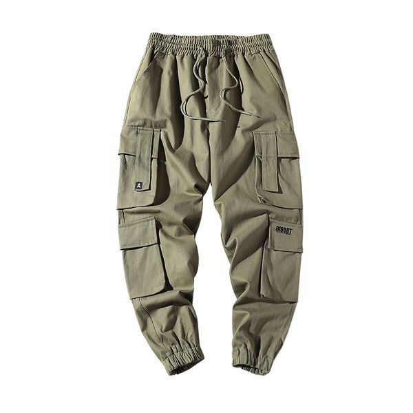 

men embroidered multi-pocket tooling pants male casual loose retro long pants men's hip hop fashion fat plus fertilizer trousers, Black