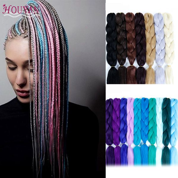 

good quality long ombre jumbo synthetic braiding hair crochet blonde pink blue hair extensions jumbo braids houyan