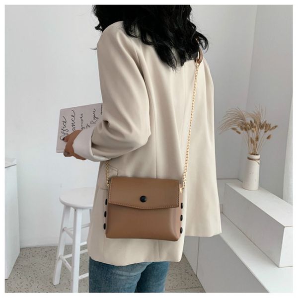 

casual button chain women's shoulder bags pu leather solid women messenger bag designer brand square lady purses crossbody bags