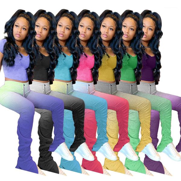 

designer stacked pants matching sets gradient color short sleeve long sweatpants women two piece outfits womens, Gray