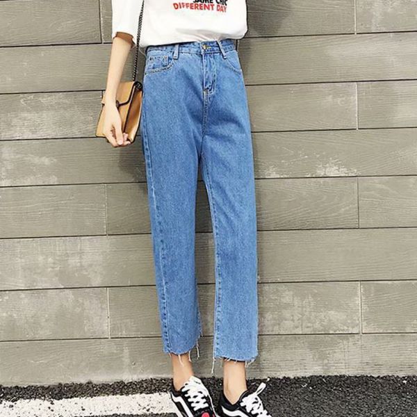 

autumn new jeans woman harem pants fashion casual mom jeans loose ankle-length straight high waist plus size jean 4xl, Blue