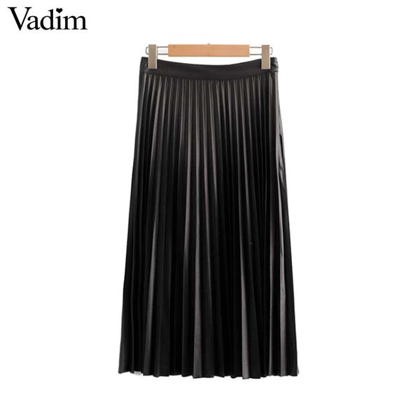 

vadim women chic black pleated midi skirt faldas mujer side zipper design solid female vintage casual mid calf skirts ba297