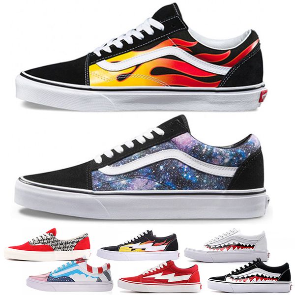 

new designer van old skool fear of god women mens canvas shoes black white yacht club red blue skate sneakers casual shoes, White;red