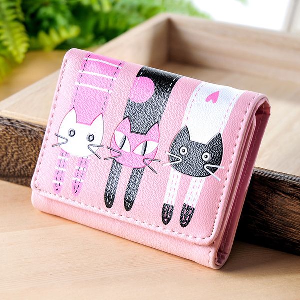 

girl's cute cartoon cat wallet female card holder casual zip ladies clutch pu leather coin purse, Red;black