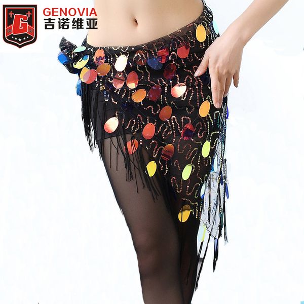

2019 new style belly dance sequins tassel costume hip scarfs tribal triangle tassel belt hand crochet sequins dancing, Black;red
