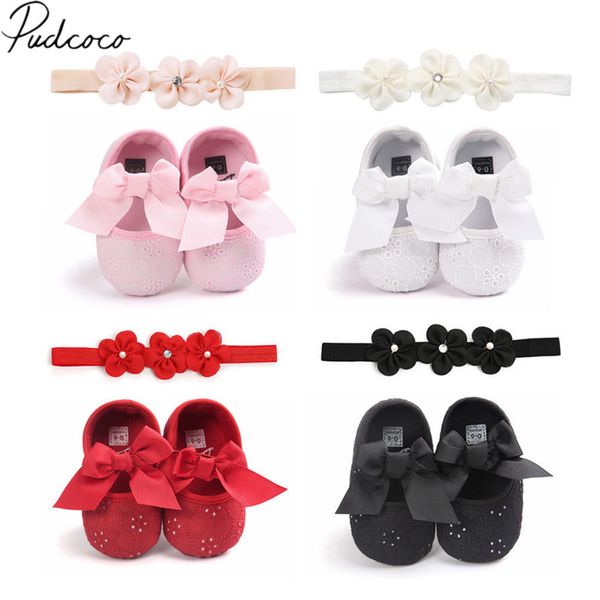 

0-18m baby girls bowknot shoes +headband kids 2pcs lace floral soft shoes spring toddler first walkers