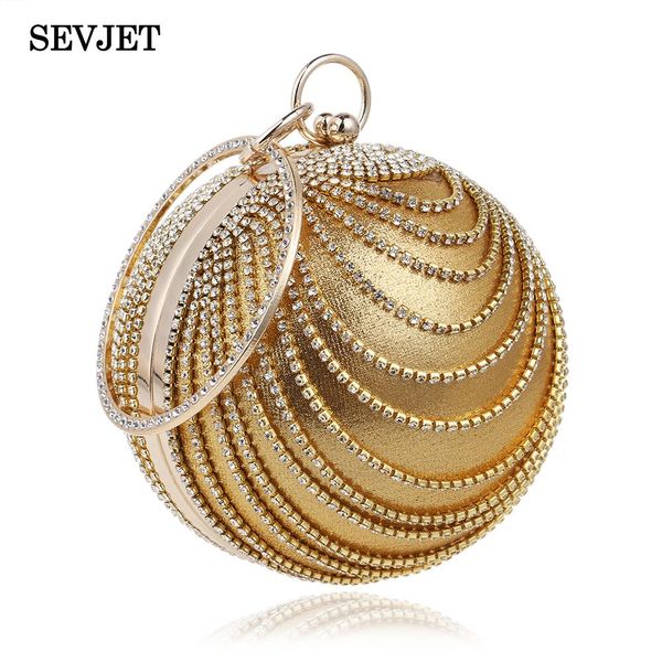 

golden diamond tassel women clutches bags metal crystal party evening bags ladies wedding handbags round wristlets purse cj388