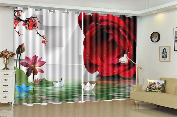 

printing blackout 3d window curtain delicate rose boat on the water 3d digital printing hd practical beautiful curtains