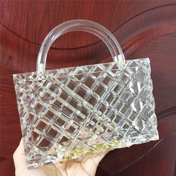 

transparent pvc clear lozenge shape acrylic evneing handbag women totes evening party girl travel party braide purse bag
