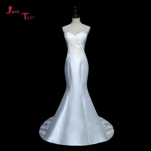 Wholesale Robe De Mariage 2019 New Arrive Lace Up Back Appliques France Satin Slim Elegant Mermaid Wedding Dresses Brautkleid Cheap Wedding Gown