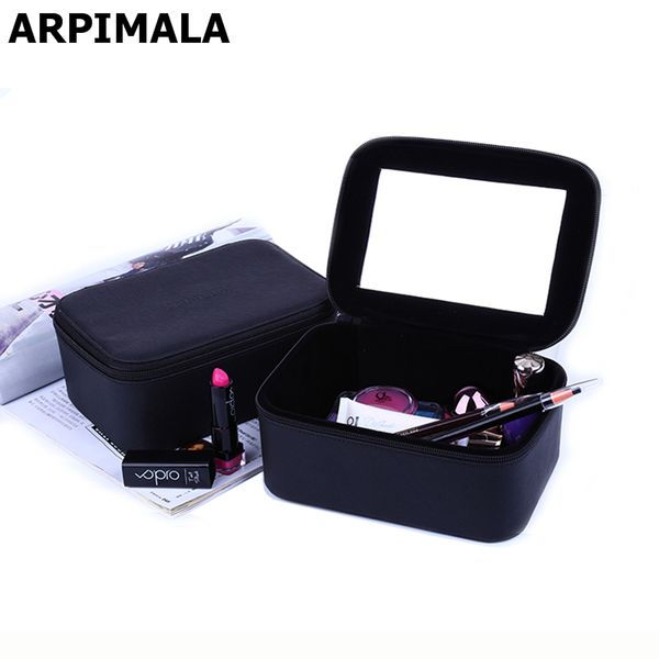 

2017 роскошный косметичка профессиональный макияж сумки путешествия макияж чехол красоты необходимые сумки для туалетных принадлежностей жен, Black;red