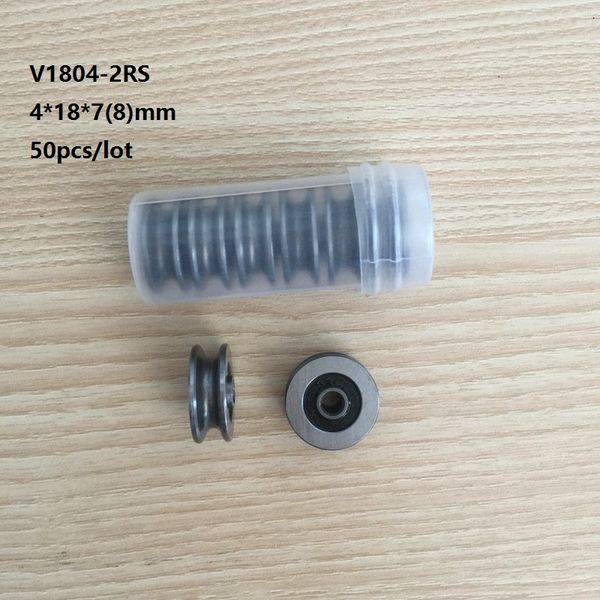 50 pçs / lote V1804-2RS 4mm 4x18x7 (8) mm V Groove rolamentos de rolos de aço groove polia bola eixo linear rolamento 4 * 18 * 7 (8) mm