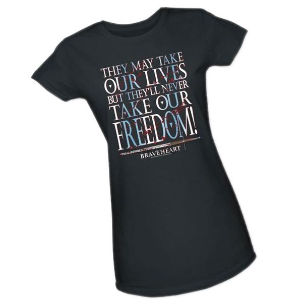 

om -- braveheart crop sleeve fitted juniors t-shirt, White;black