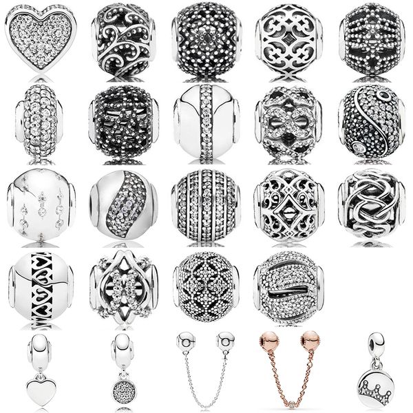

new fashion 100% 925 sterling silver pandora charm bead hollowed out pattern collocation diy bracelet & bangle gift factory wholesale, Black