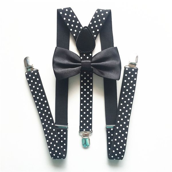 

new casual black color mens/womens print suspenders bowtie set dot pattern jeans pants trouser clip-on braces elastic cbz003, Black;gray
