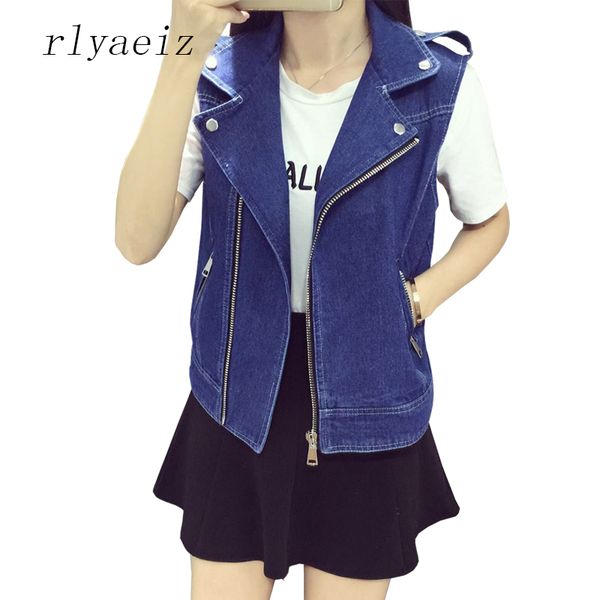 

women's vests rlyaeiz spring summer short denim vest 6xl 7xl 8xl 2021 high street zipper slim fashion sleeveless jeans jackets coats, Black;white