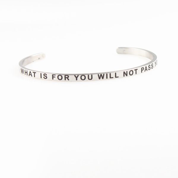 

what is for you will not pass engraved stainless steel bangle positive inspirational quote women cuff mantra wristband 4mm, Black