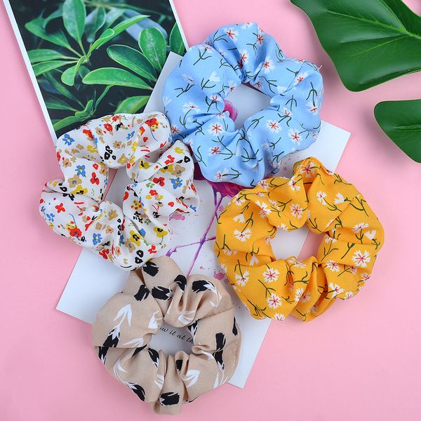 3,9 polegadas impressas Floral Scrunchies Mulheres Dot Cabelo Gravatas Boho Elastic Mulher Hairband Cabelo Acessórios Meninas rabo de cavalo titulares