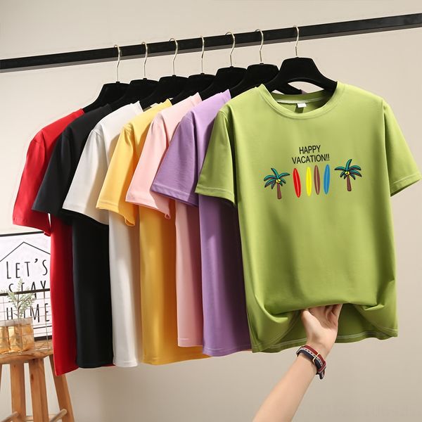 

2020 loose large size girlfriends student t- underpants pullover short-sleeved t-shirt female round collar pullover casual base shirt, White