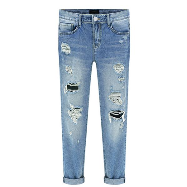 

slim high waisted jeggings jeans for women ripped bleached jeans slim woman vintage feminino, Blue