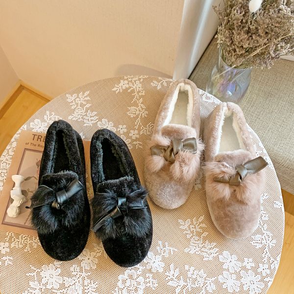 

shallow mouth korean shoes loafers fur casual female sneakers women's moccasins flats all-match round toe 2019 dress new winter, Black