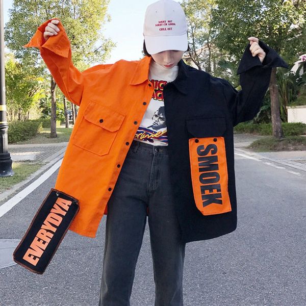 

bomber jacket coat women loose pocket designer cool red streetwear kpop yellow spring shirt thin jeans jacket, Black;brown