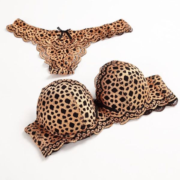 

julexy leopard push up bra sets padded gather b c cup bra string thong sets fashion female underwear lace lingerie new, Red;black