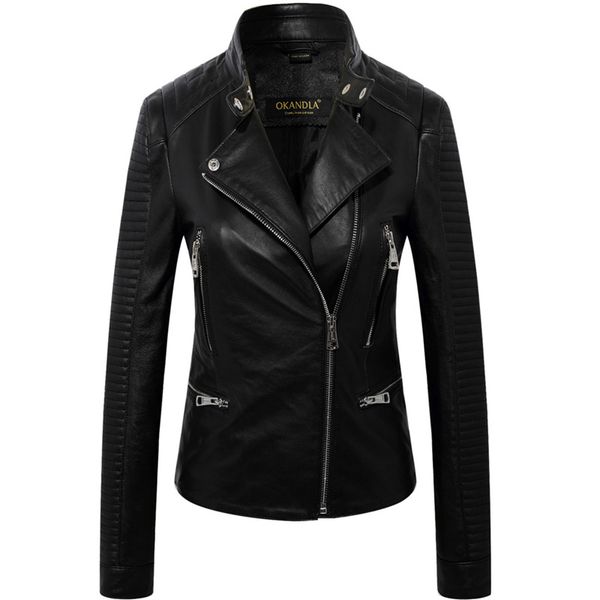 

brand punk style genuine leather womens short jackets.plus size female soft sheepskin slim,sales.biker coat, Black