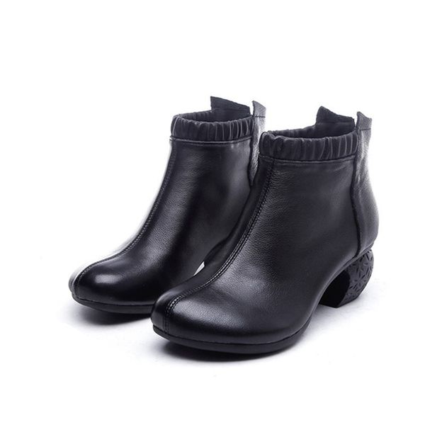 

ethnic style retro women's boots 2019 autumn and winter new leather soft bottom comfortable thick heel women's boots casual, Black
