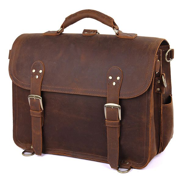 

men briefcase bag crazy horse leather shoulder messenger bags business office handbag for laptop